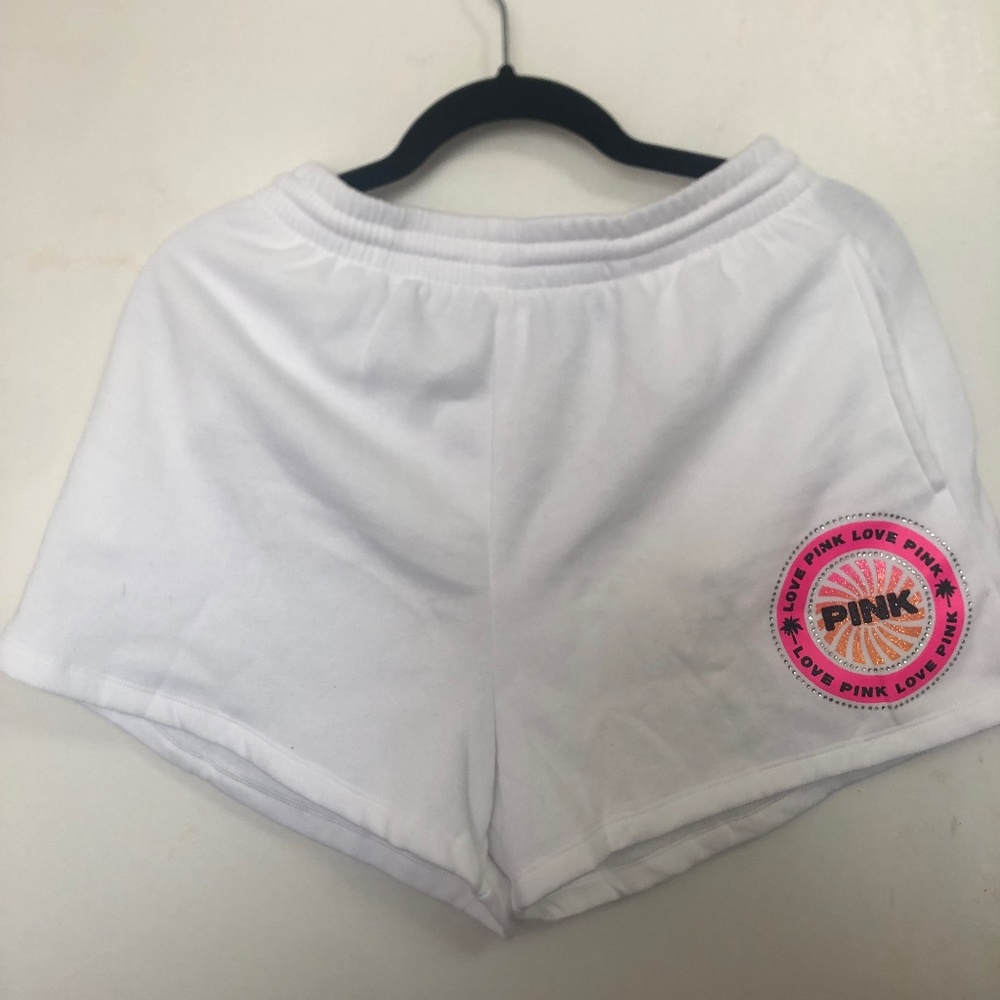 PINK Victoria Secret White High Waisted Shorts with PINK Logo